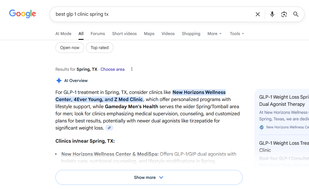 Example of Google AI Overview appearing above search results