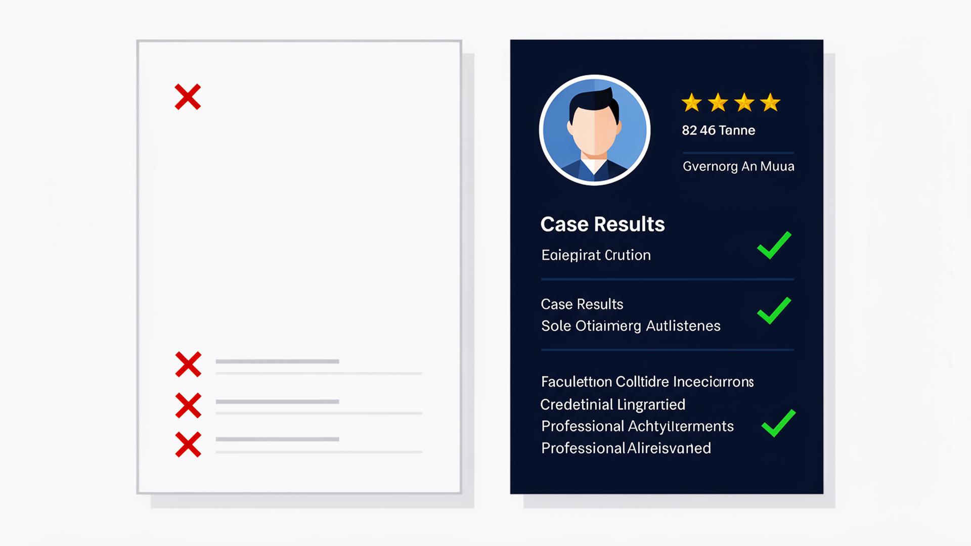 Comparison of a weak attorney bio versus a strong attorney bio with comprehensive credentials