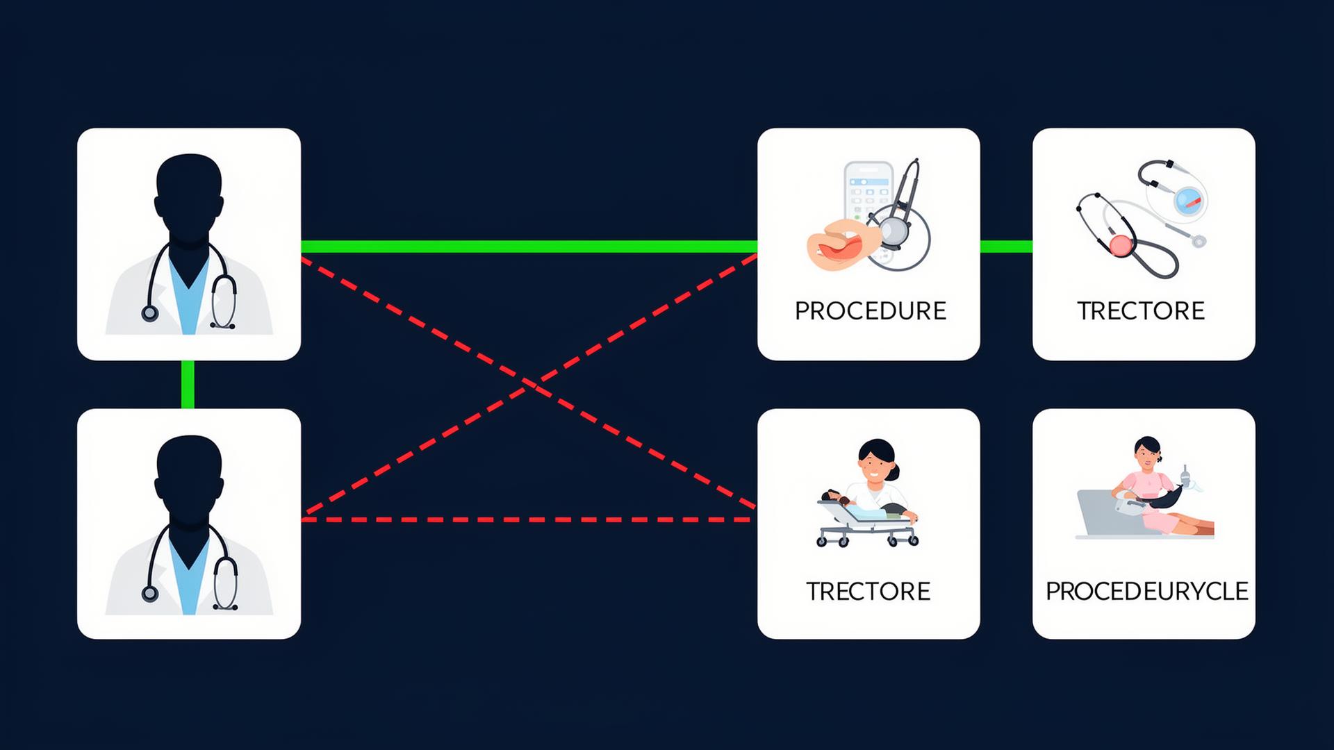 Diagram showing how medical providers should be mapped to procedure pages based on their board certification and specialty