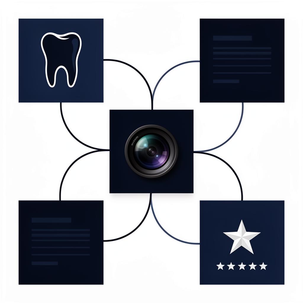 Content pipeline showing how dental social media content feeds into SEO and reviews