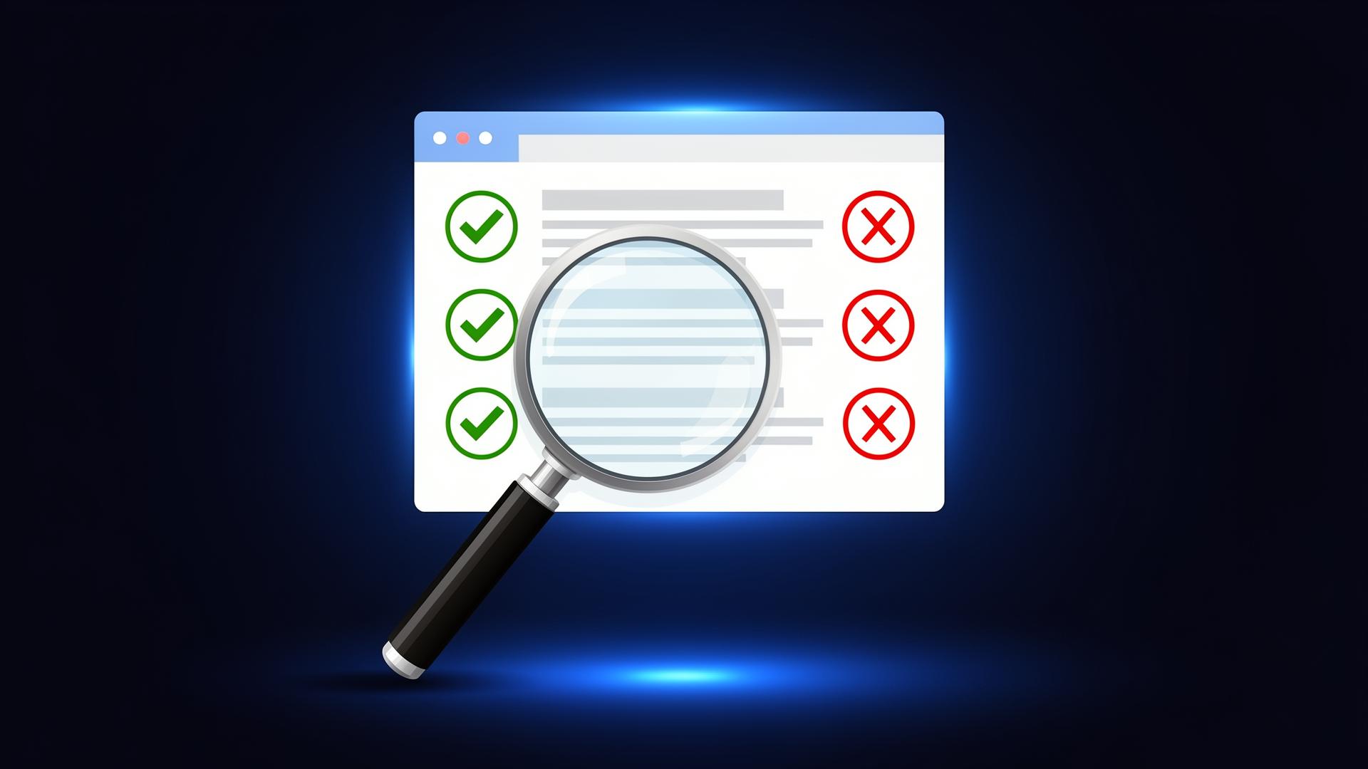 Infographic showing how Google evaluates medical websites during a core update — checkmarks for strong elements and X marks for weak ones