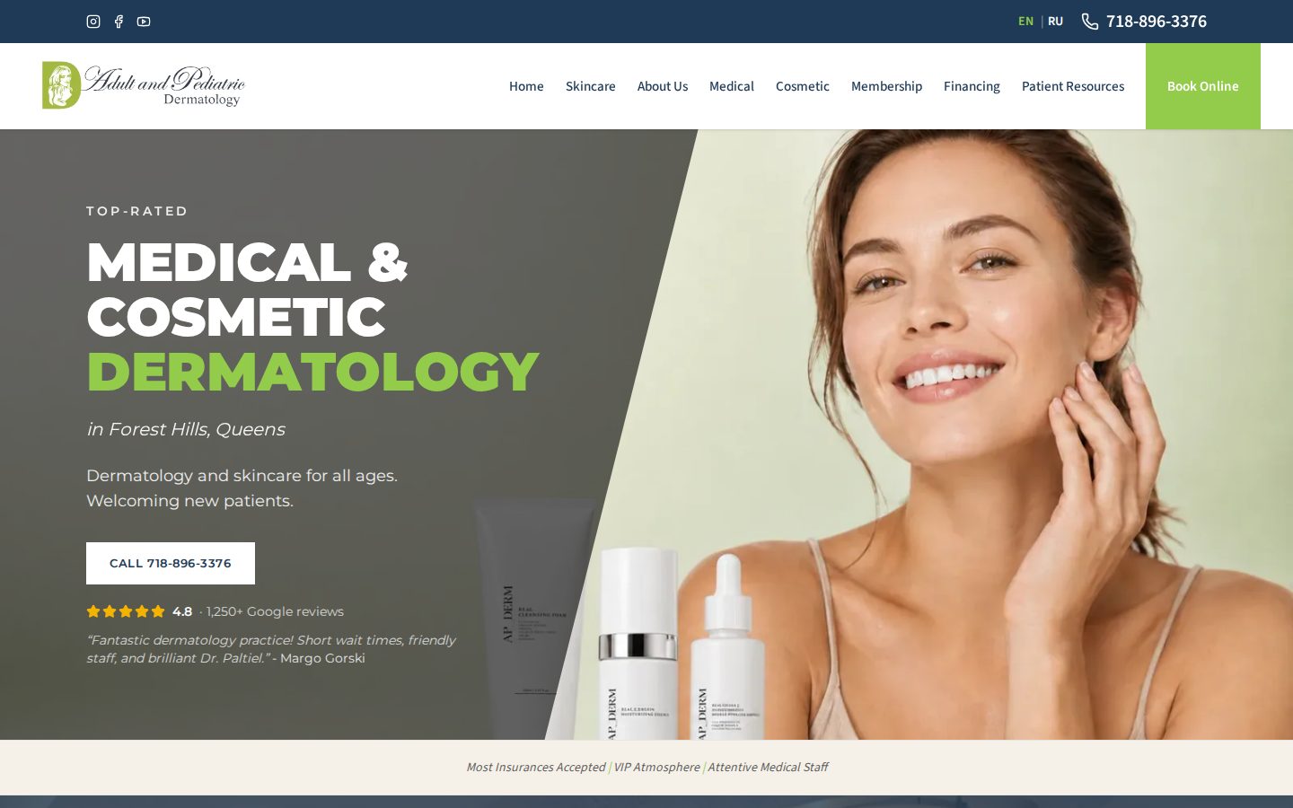 Adult & Pediatric Dermatology website designed by Doctor Rank